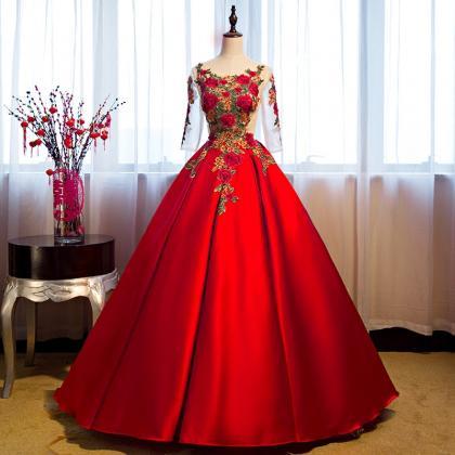 Red Floor Length Satin Wedding Gown Featuring..