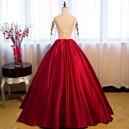 Red Floor Length Satin Wedding Gown Featuring..