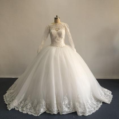Vintage Ball Gown Wedding Dress, Appliqued Long..