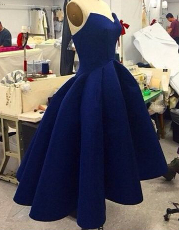 2017 Royal Blue High Low Short Prom Dresses Simple Satin Short